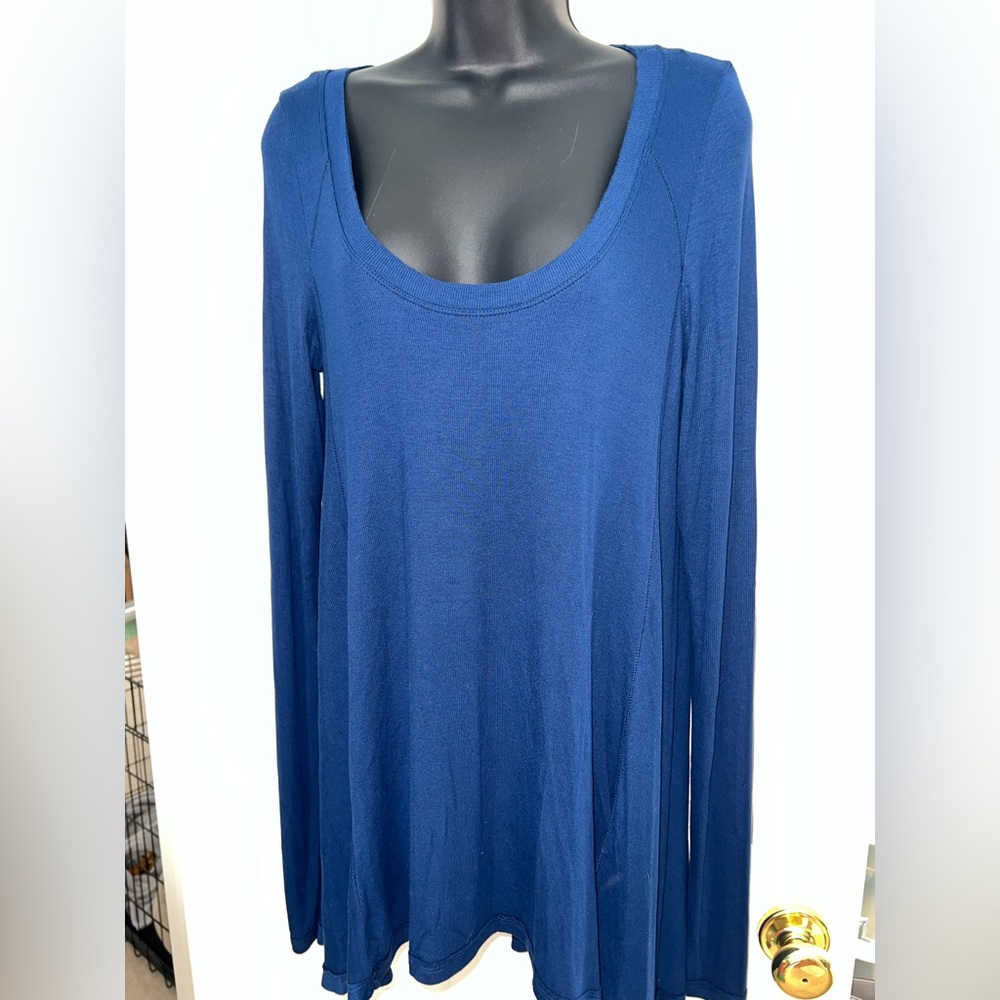 Free People January Basic Scoopneck Swing Ribbed Blue Tunic Shirt Sz M